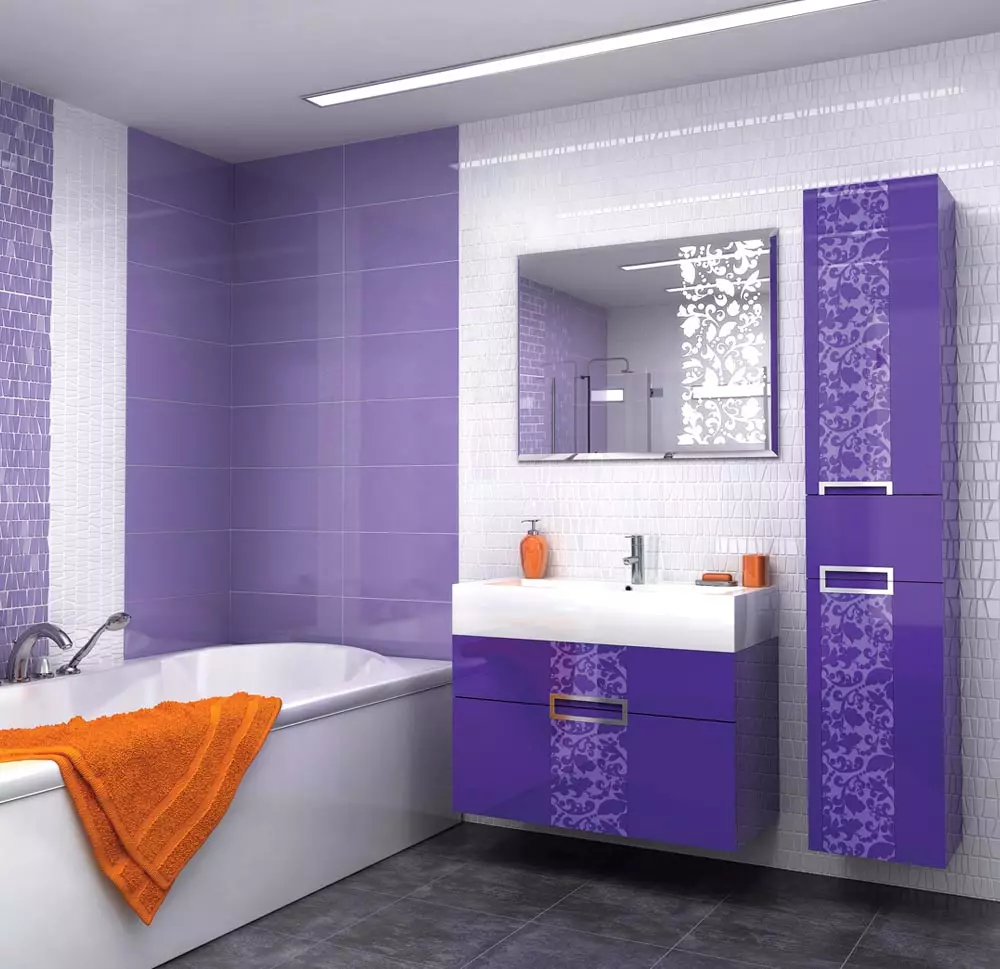 کاشی های Lilac برای حمام (32 عکس): طراحی حمام با کاشی های لیلاک، پلاس ها و کاشی های منفی در رنگ های بنفش 10110_32