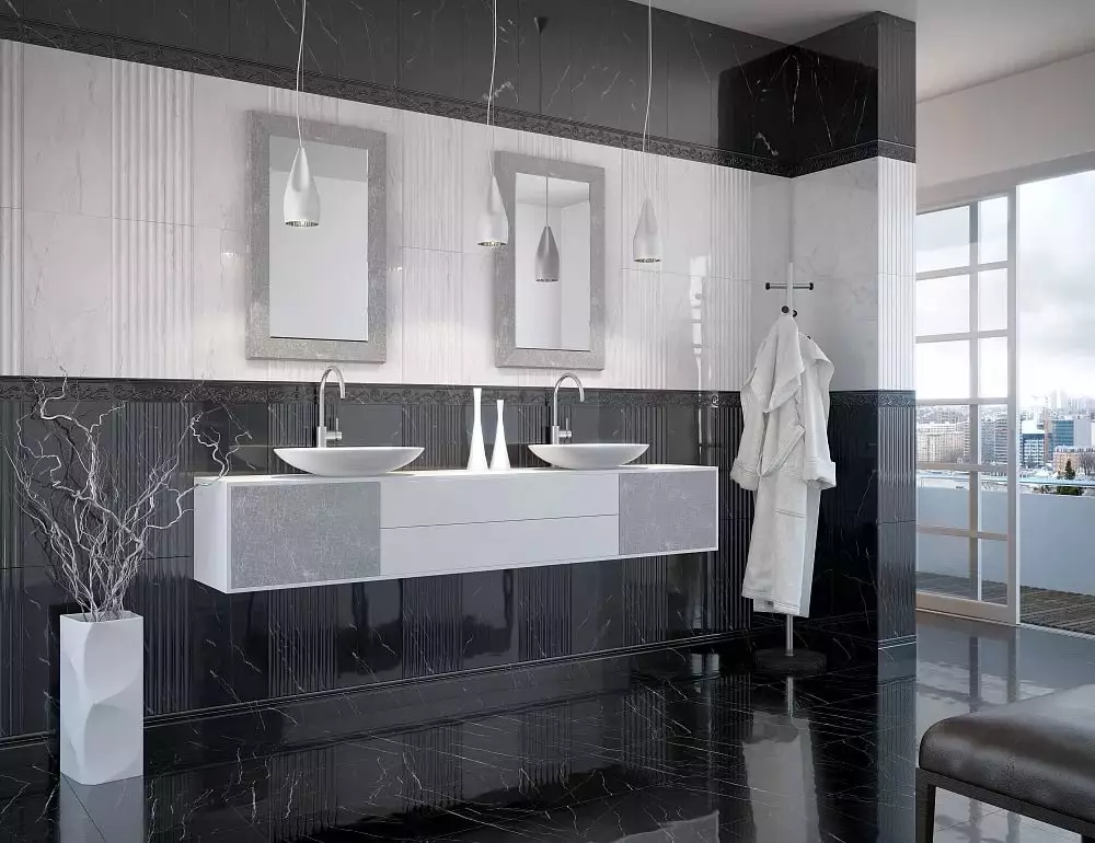 Fényes fürdőszoba csempe: Kerámia és egyéb csempe a padlón, falra szerelhető fényes csempe. Előnyök és hátrányok 10112_13