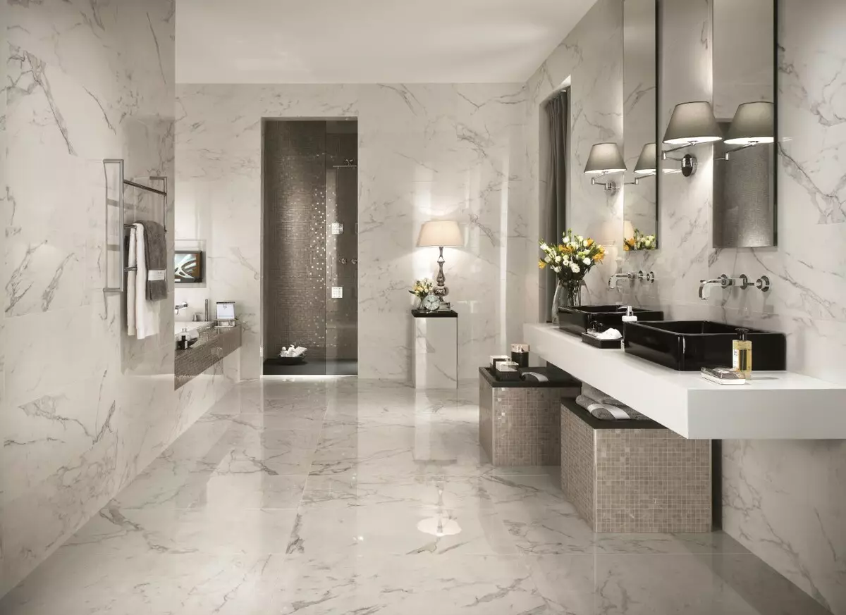 Fényes fürdőszoba csempe: Kerámia és egyéb csempe a padlón, falra szerelhető fényes csempe. Előnyök és hátrányok 10112_20