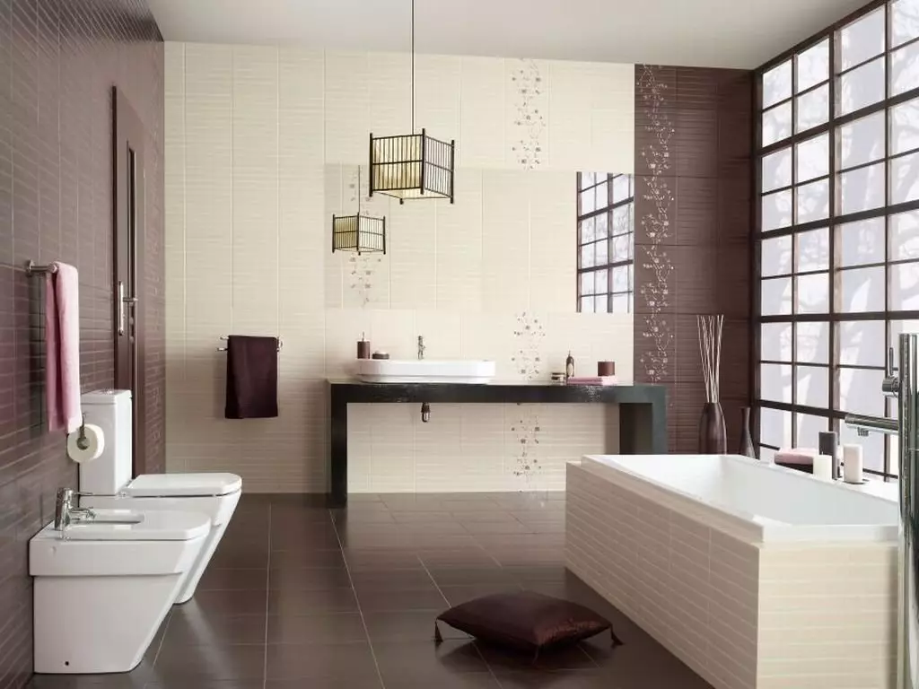 Ruskea laatta kylpyhuoneessa (66 kuvaa): keraamiset ja muut laatat ruskeat sävyt kylpyhuoneessa 10113_11