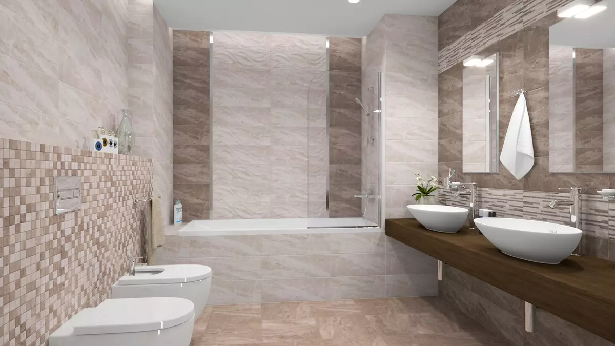 浴室的棕色瓷砖（66张照片）：卫浴内部棕色色调的陶瓷和其他瓷砖 10113_12
