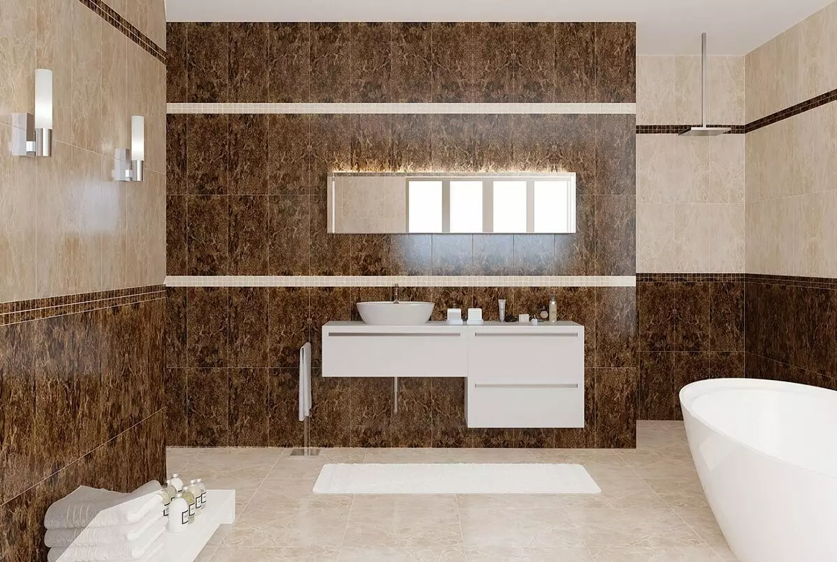 Ruskea laatta kylpyhuoneessa (66 kuvaa): keraamiset ja muut laatat ruskeat sävyt kylpyhuoneessa 10113_13