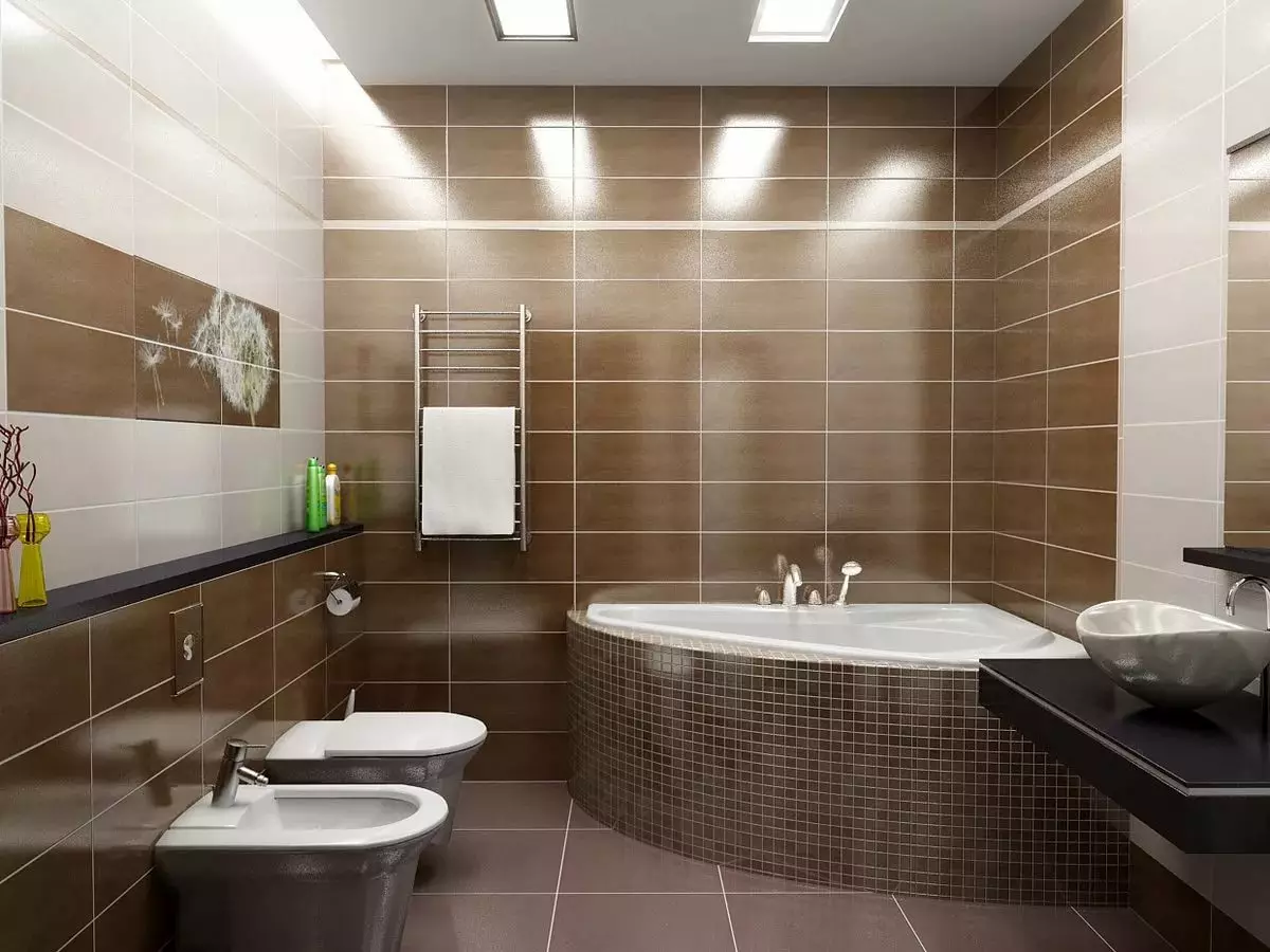 Ruskea laatta kylpyhuoneessa (66 kuvaa): keraamiset ja muut laatat ruskeat sävyt kylpyhuoneessa 10113_17