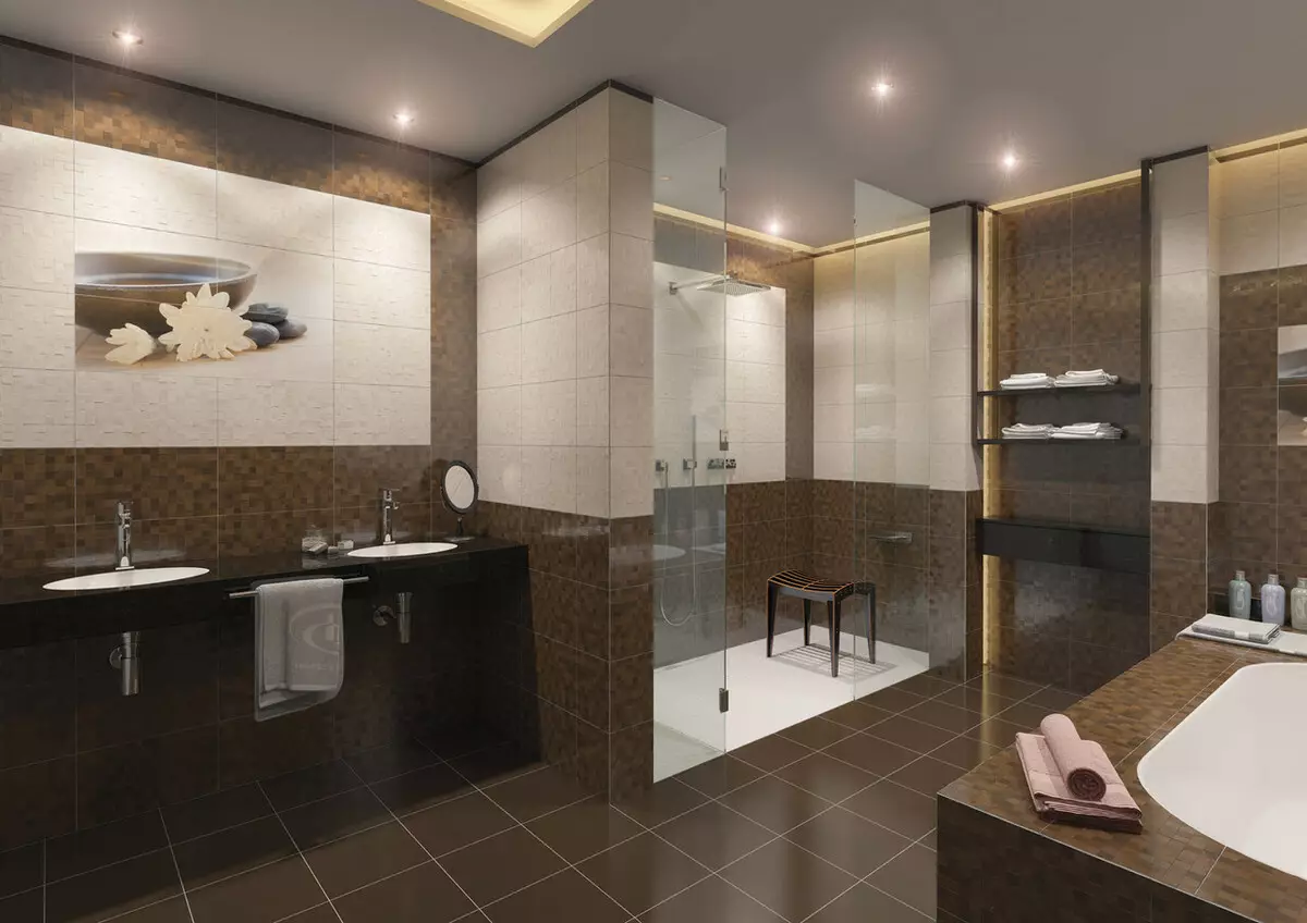 浴室的棕色瓷砖（66张照片）：卫浴内部棕色色调的陶瓷和其他瓷砖 10113_2
