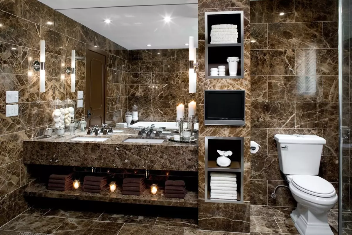 浴室的棕色瓷砖（66张照片）：卫浴内部棕色色调的陶瓷和其他瓷砖 10113_36