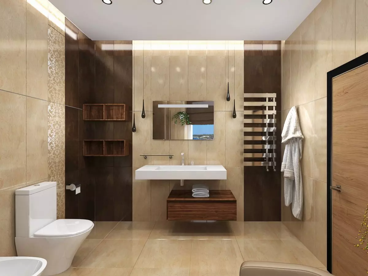 Barna csempe a fürdőszobához (66 fotók): Kerámia és egyéb csempe barna tónusok a fürdőszobában 10113_40