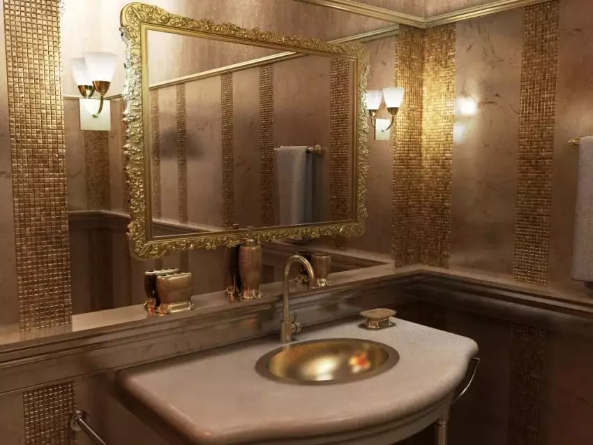 Ruskea laatta kylpyhuoneessa (66 kuvaa): keraamiset ja muut laatat ruskeat sävyt kylpyhuoneessa 10113_43