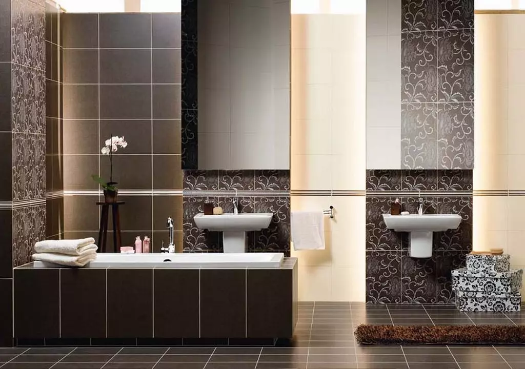 Smeđe pločice za kupaonicu (66 fotografija): keramičke i druge pločice u smeđim tonovima u unutrašnjosti kupaonice 10113_5