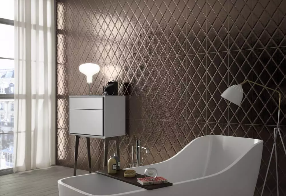 Ruskea laatta kylpyhuoneessa (66 kuvaa): keraamiset ja muut laatat ruskeat sävyt kylpyhuoneessa 10113_9