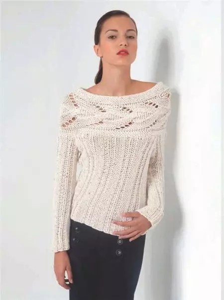 Baltas megztinis (65 nuotraukos): megzti, balta, juoda, didelio poravardžių džemperis nuo verpalų, kaip balinti moterų vilnonį megztinį namuose 1011_27