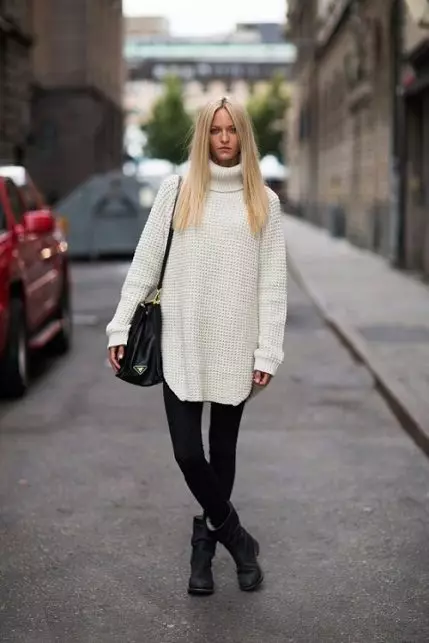 白色毛衣（65張照片）：針織，白色黑色，毛衣大型紗線，如何漂白在家的女性羊毛毛衣 1011_8
