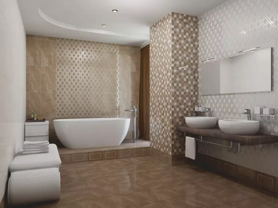 Groguenc rajoles per al bany (50 fotos): disseny de rajoles mat i brillant en colors beix, rajoles de ceràmica a l'interior i altres opcions 10120_25