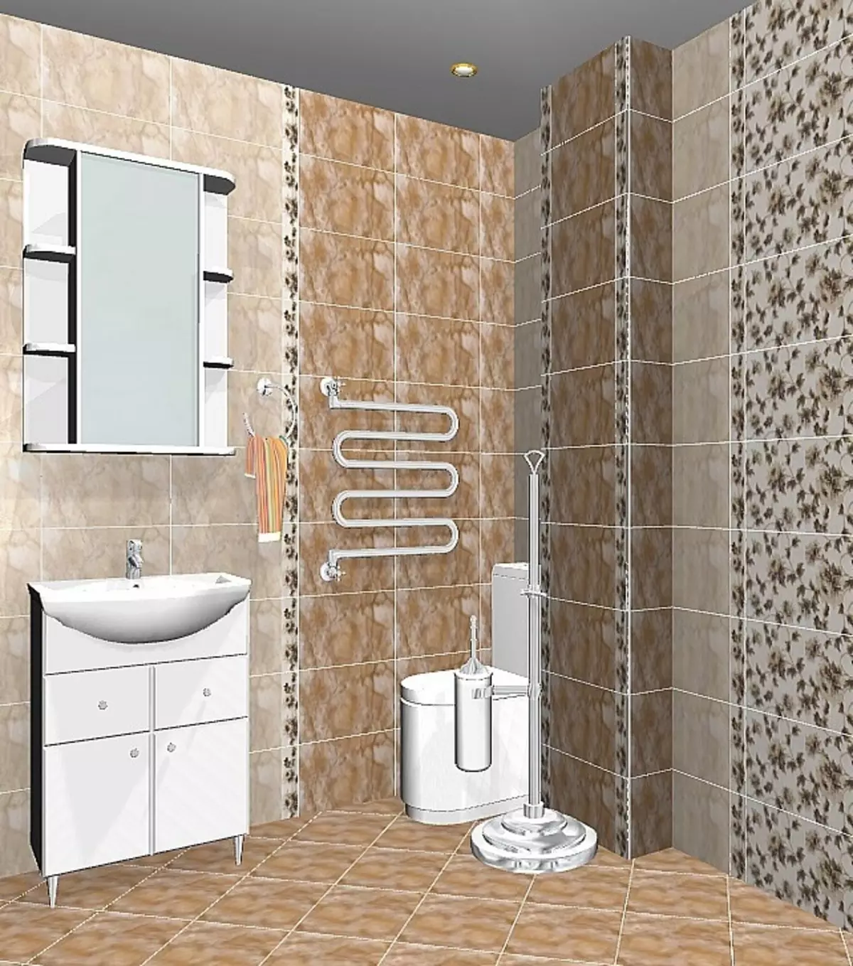 Jubin beige untuk bilik mandi (50 foto): reka bentuk matte dan jubin berkilat dalam warna kuning, jubin seramik di bahagian dalam dan pilihan lain 10120_29