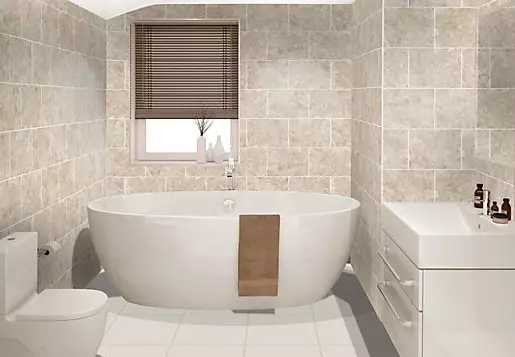 Beige kakel för badrummet (50 bilder): design av matt och glänsande kakel i beige färger, keramiska plattor i inredningen och andra alternativ 10120_3
