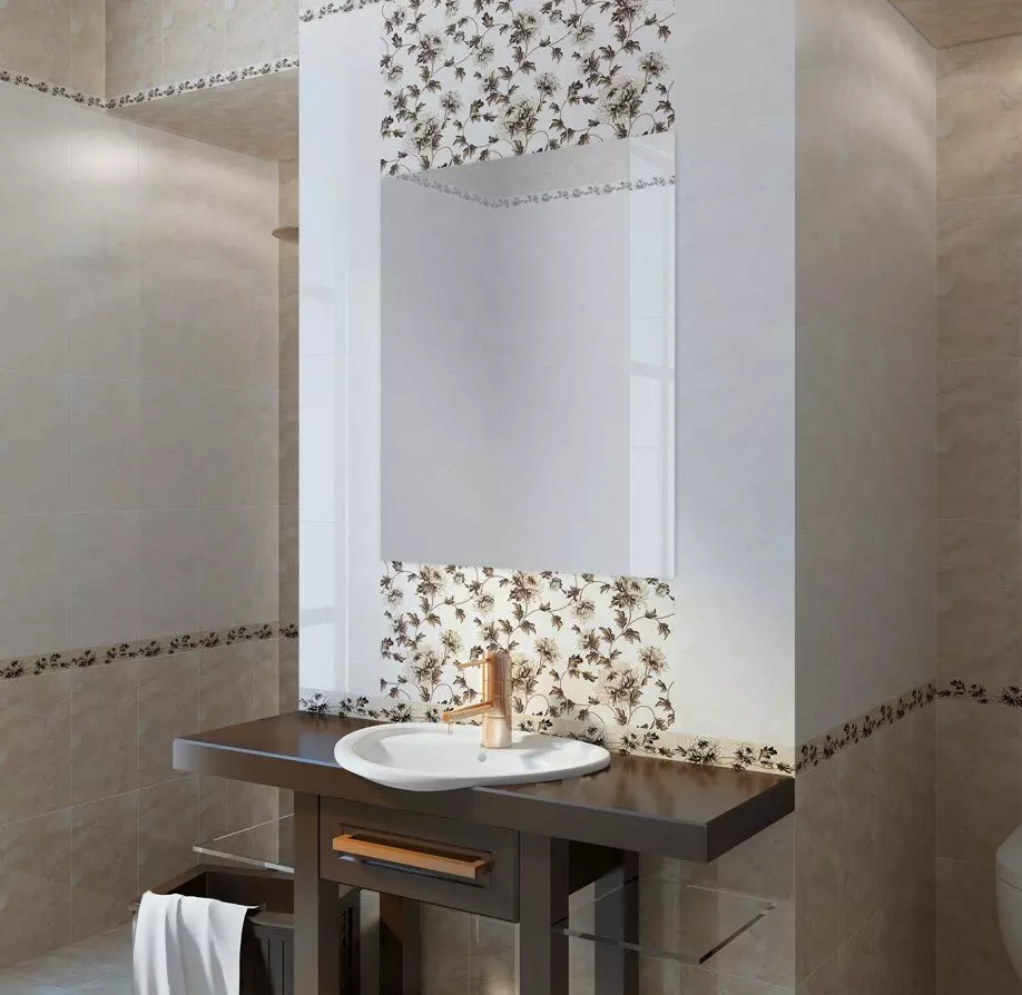Bēša flīzes vannas istabai (50 fotogrāfijas): matētu un spīdīgu flīžu dizains smilškrāsas krāsās, keramikas flīzes interjerā un citās iespējām 10120_30