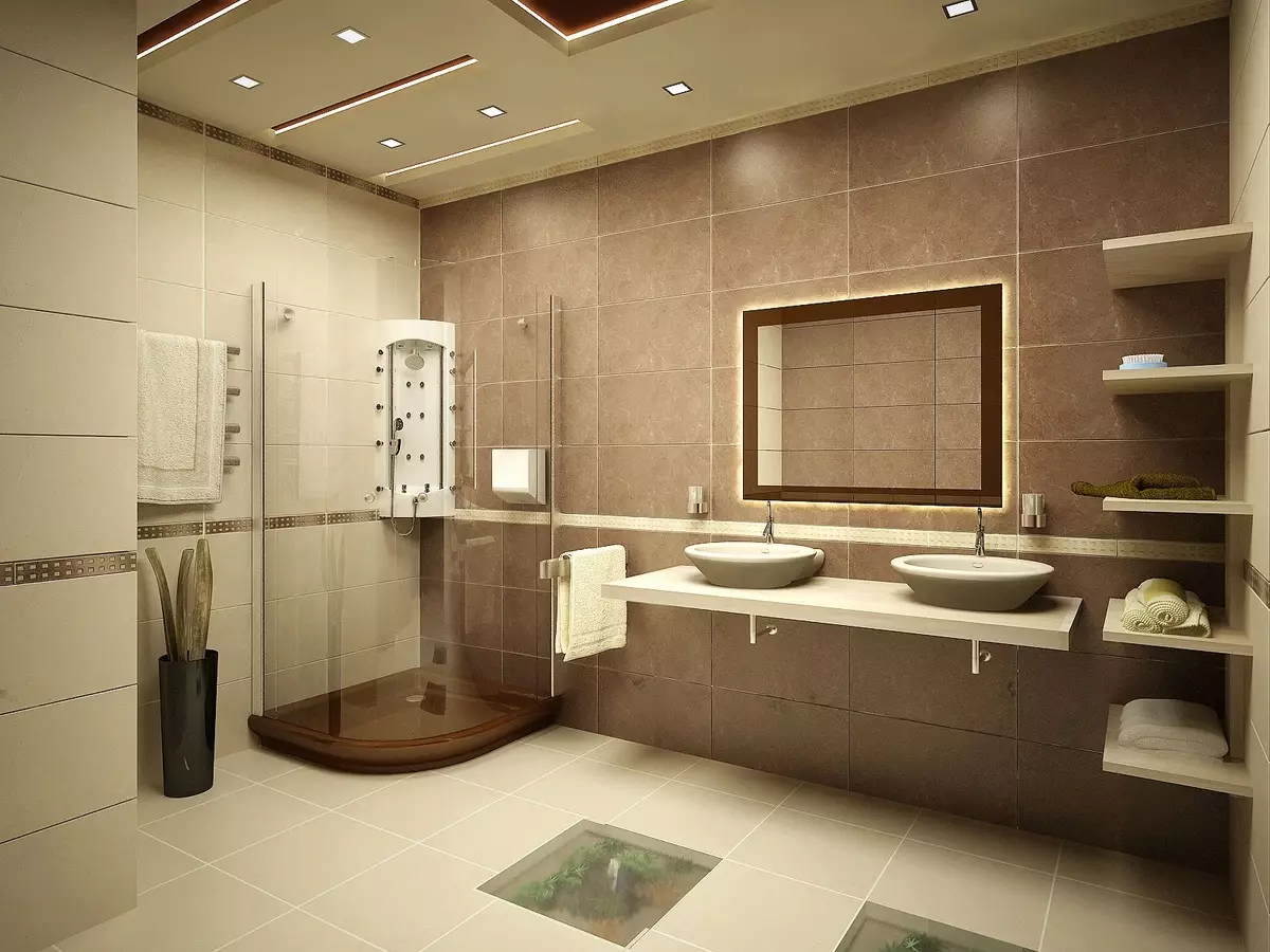 Gạch màu be cho phòng tắm (50 ảnh): Thiết kế gạch mờ và bóng trong màu be, gạch men trong nội thất và các tùy chọn khác 10120_31