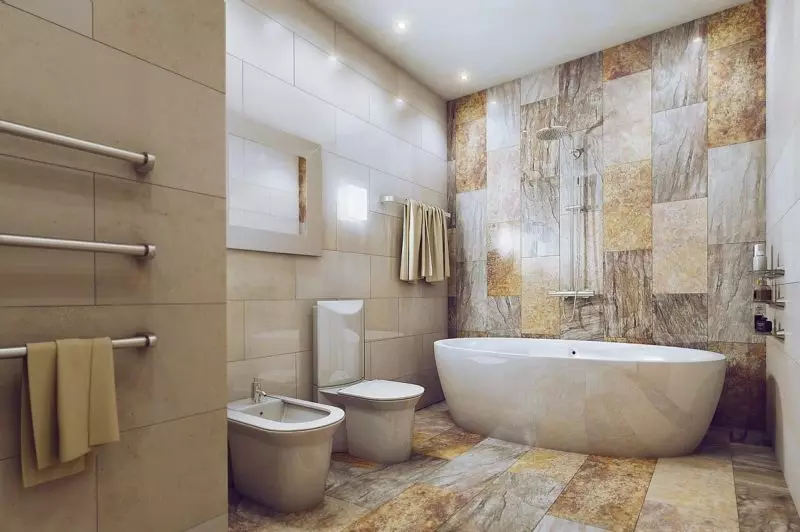 Gạch màu be cho phòng tắm (50 ảnh): Thiết kế gạch mờ và bóng trong màu be, gạch men trong nội thất và các tùy chọn khác 10120_42