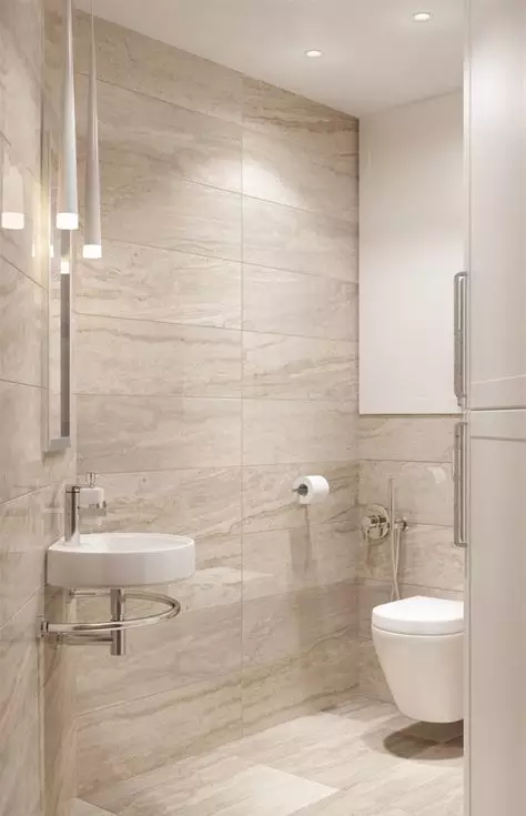 Beige kakel för badrummet (50 bilder): design av matt och glänsande kakel i beige färger, keramiska plattor i inredningen och andra alternativ 10120_5