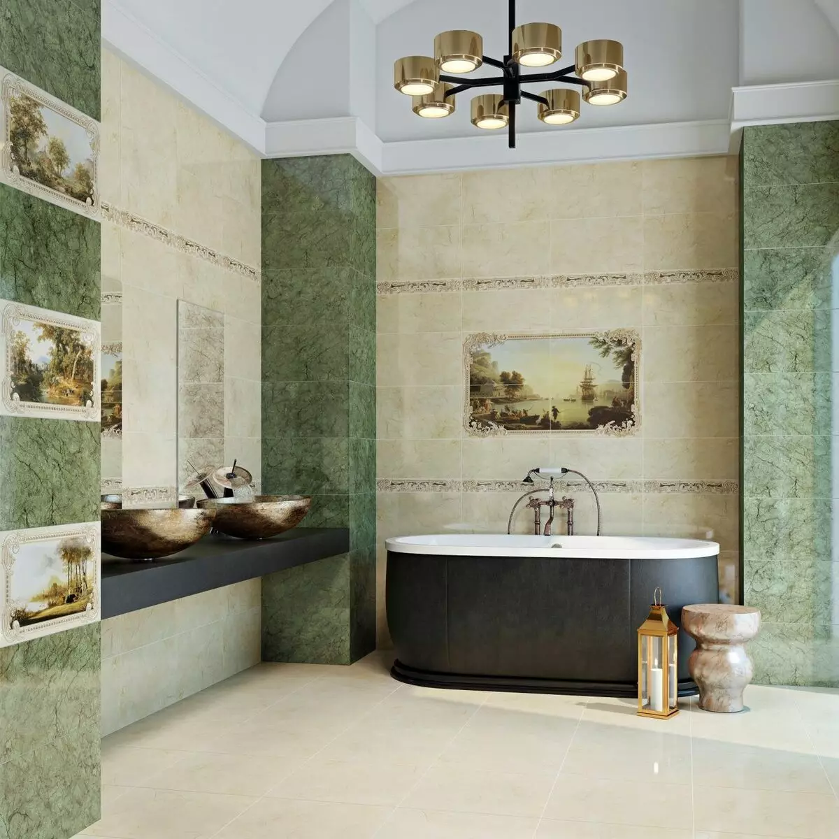 Tempes kamar mandi Rusia: keramik sareng ubin sanés pikeun kamar mandi produsén Rusia. Desain ubin produksi Rusia 10124_31