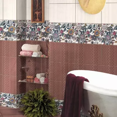Russiske badeværelsesfliser: Keramisk og andre fliser til badeværelset af producenterne i Rusland. Design af russiske produktionstider 10124_33