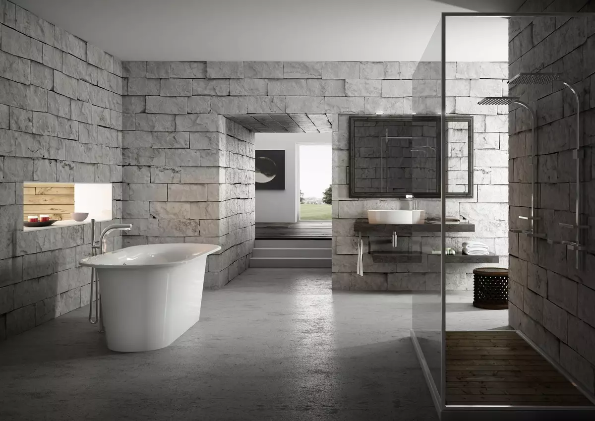 Ngói màu xám trong phòng tắm (44 ảnh): Gạch lát xám và xám nhạt trong phòng tắm. Gốm mờ và gạch khác màu xám 10126_11