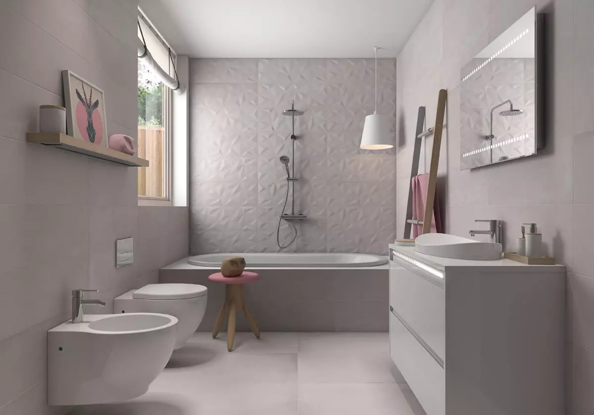 Grå flise på badeværelset (44 billeder): mørkegrå og lysegrå fliser på badeværelset. Matte keramik og andre fliser i grå farver 10126_2