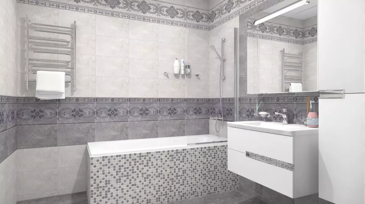 Ngói màu xám trong phòng tắm (44 ảnh): Gạch lát xám và xám nhạt trong phòng tắm. Gốm mờ và gạch khác màu xám 10126_36