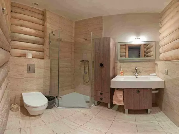 Ванна кімната в дерев'яному будинку (97 фото): дизайн і обробка душової в будинку з бруса, цікаві рішення для інтер'єру, варіанти облаштування 10138_23