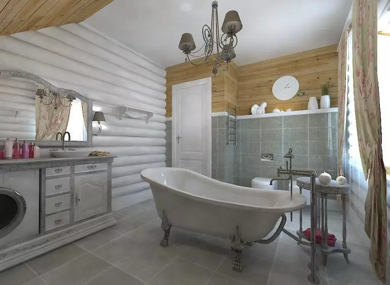 Ванна кімната в дерев'яному будинку (97 фото): дизайн і обробка душової в будинку з бруса, цікаві рішення для інтер'єру, варіанти облаштування 10138_34