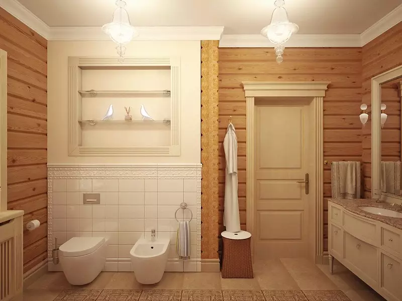 Ванна кімната в дерев'яному будинку (97 фото): дизайн і обробка душової в будинку з бруса, цікаві рішення для інтер'єру, варіанти облаштування 10138_56