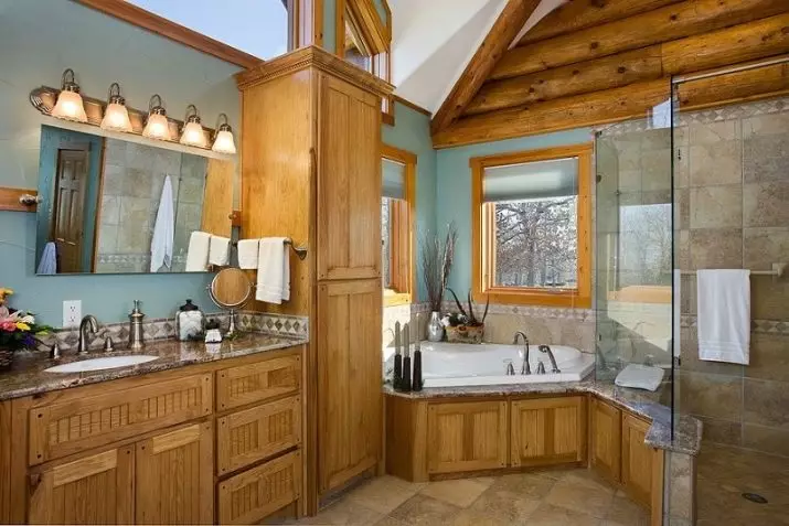 Ванна кімната в дерев'яному будинку (97 фото): дизайн і обробка душової в будинку з бруса, цікаві рішення для інтер'єру, варіанти облаштування 10138_59
