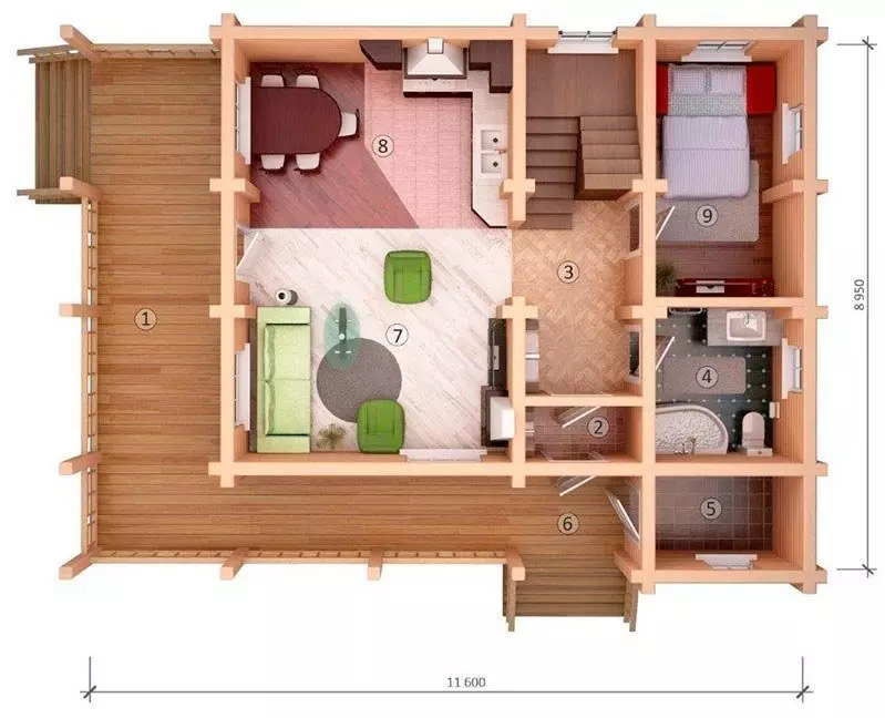 Banyo sa isang kahoy na bahay (97 mga larawan): Disenyo at dekorasyon ng isang shower sa isang bahay mula sa isang bar, kagiliw-giliw na panloob na solusyon, kaayusan 10138_6