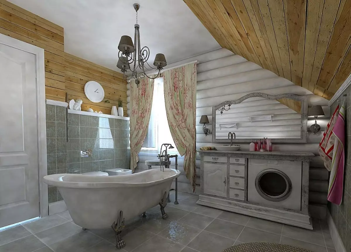 Ванна кімната в дерев'яному будинку (97 фото): дизайн і обробка душової в будинку з бруса, цікаві рішення для інтер'єру, варіанти облаштування 10138_72