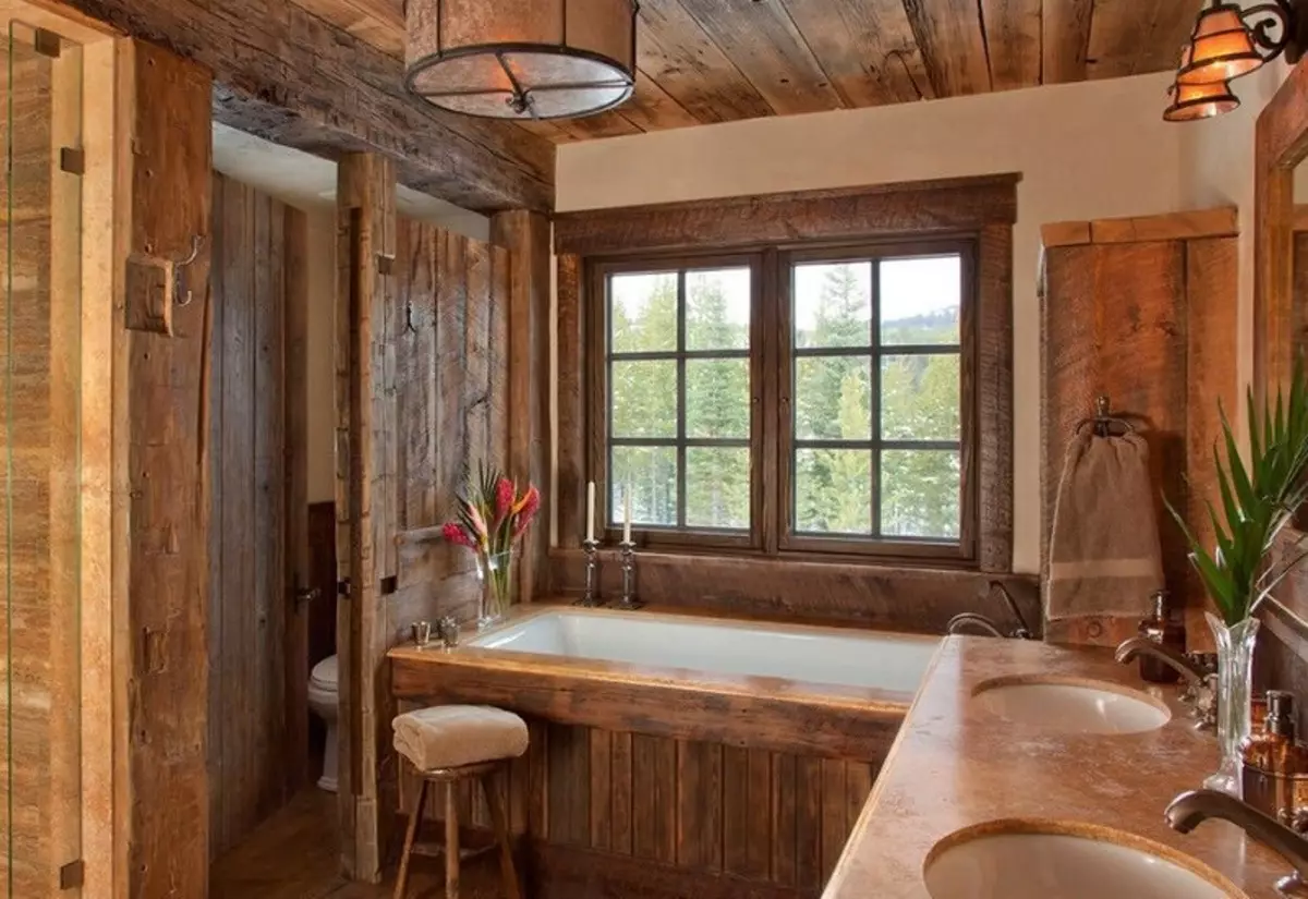 Ванна кімната в дерев'яному будинку (97 фото): дизайн і обробка душової в будинку з бруса, цікаві рішення для інтер'єру, варіанти облаштування 10138_79