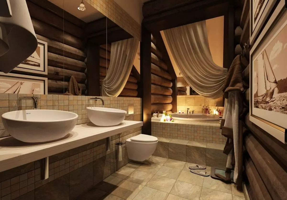 Ванна кімната в дерев'яному будинку (97 фото): дизайн і обробка душової в будинку з бруса, цікаві рішення для інтер'єру, варіанти облаштування 10138_89