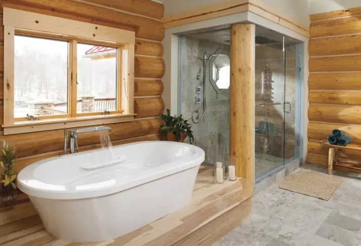 Ванна кімната в дерев'яному будинку (97 фото): дизайн і обробка душової в будинку з бруса, цікаві рішення для інтер'єру, варіанти облаштування 10138_9