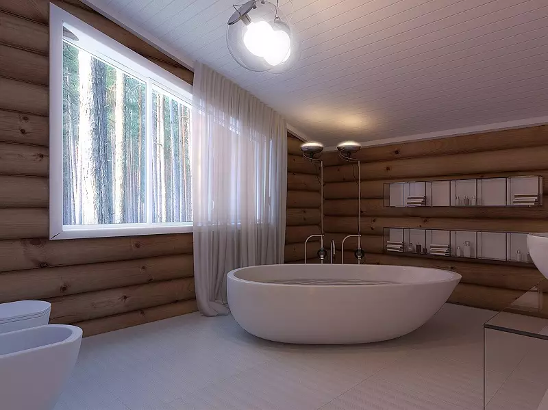 Ванна кімната в дерев'яному будинку (97 фото): дизайн і обробка душової в будинку з бруса, цікаві рішення для інтер'єру, варіанти облаштування 10138_95