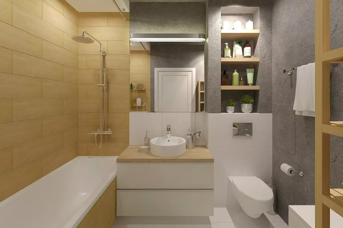 I-Bathroom Design 4 amamitha-skwele. M (97 Izithombe): Imiklamo yanamuhla yangaphakathi yegumbi elincane amamitha-skwele, imibono yokuhlela 10139_11