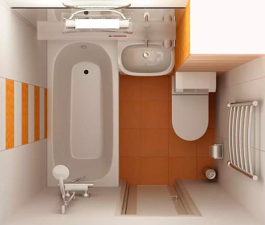 Rancang kamar mandi 4 méter pasagi. M (97 poto): desain interior modern tina kamar leutik 4 meter pasagi, rencanakeun ideu 10139_12