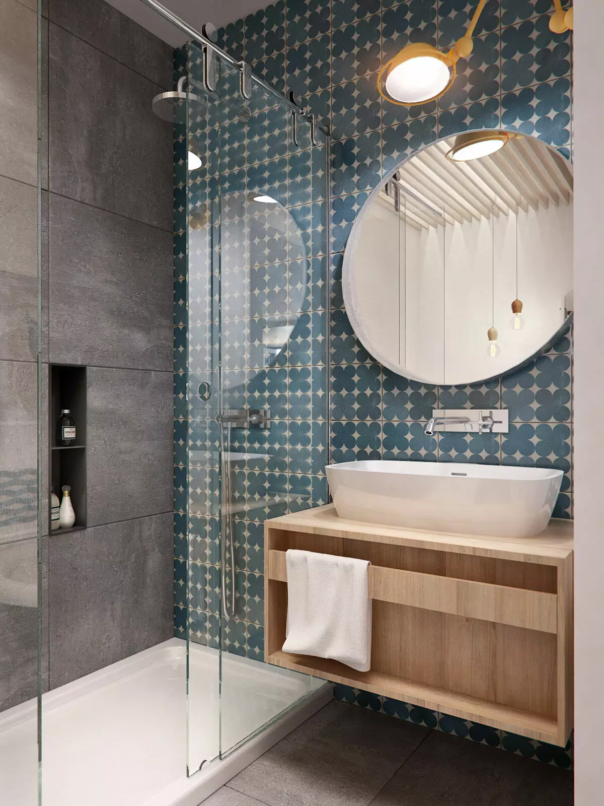 I-Bathroom Design 4 amamitha-skwele. M (97 Izithombe): Imiklamo yanamuhla yangaphakathi yegumbi elincane amamitha-skwele, imibono yokuhlela 10139_19