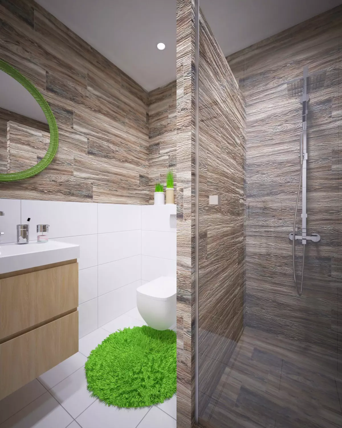 Desain kamar mandi 4 meter persegi. M (97 Foto): Designs interior modern saka kamar cilik 4 meter persegi, ngrancang ide 10139_23