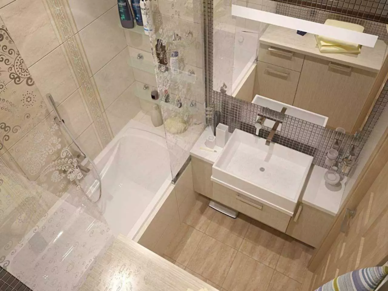עיצוב חדר אמבטיה 4 מטרים רבועים. M (97 תמונות): עיצוב פנים מודרני של חדר קטן 4 מטרים רבועים, רעיונות תכנון 10139_3