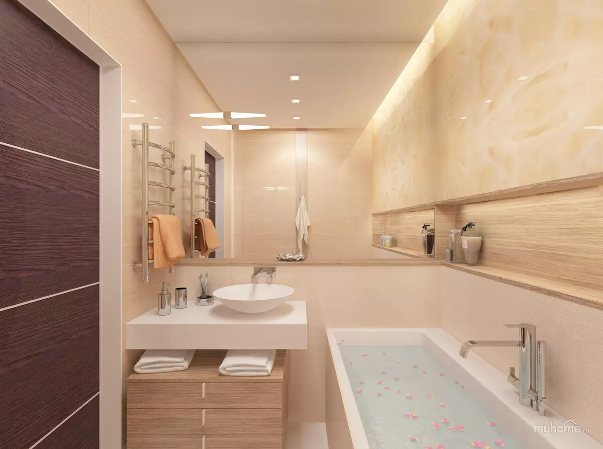 Fürdőszoba design 4 négyzetméter. M (97 fotók): Egy kis szoba modern belsőépítészeti tervek 4 négyzetméter, tervezési ötletek 10139_34