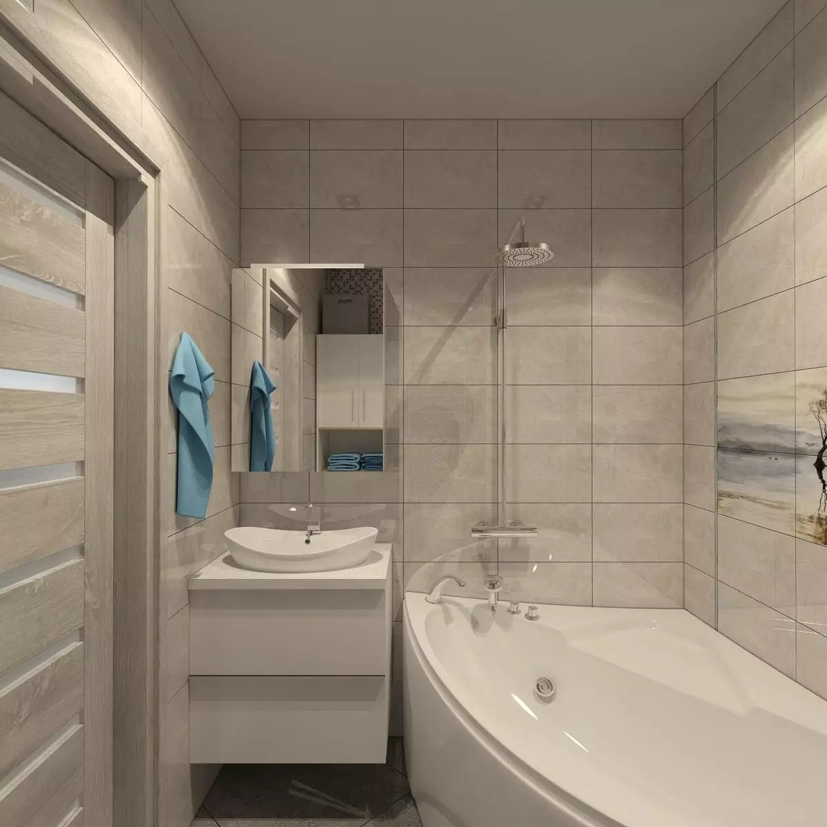 I-Bathroom Design 4 amamitha-skwele. M (97 Izithombe): Imiklamo yanamuhla yangaphakathi yegumbi elincane amamitha-skwele, imibono yokuhlela 10139_8