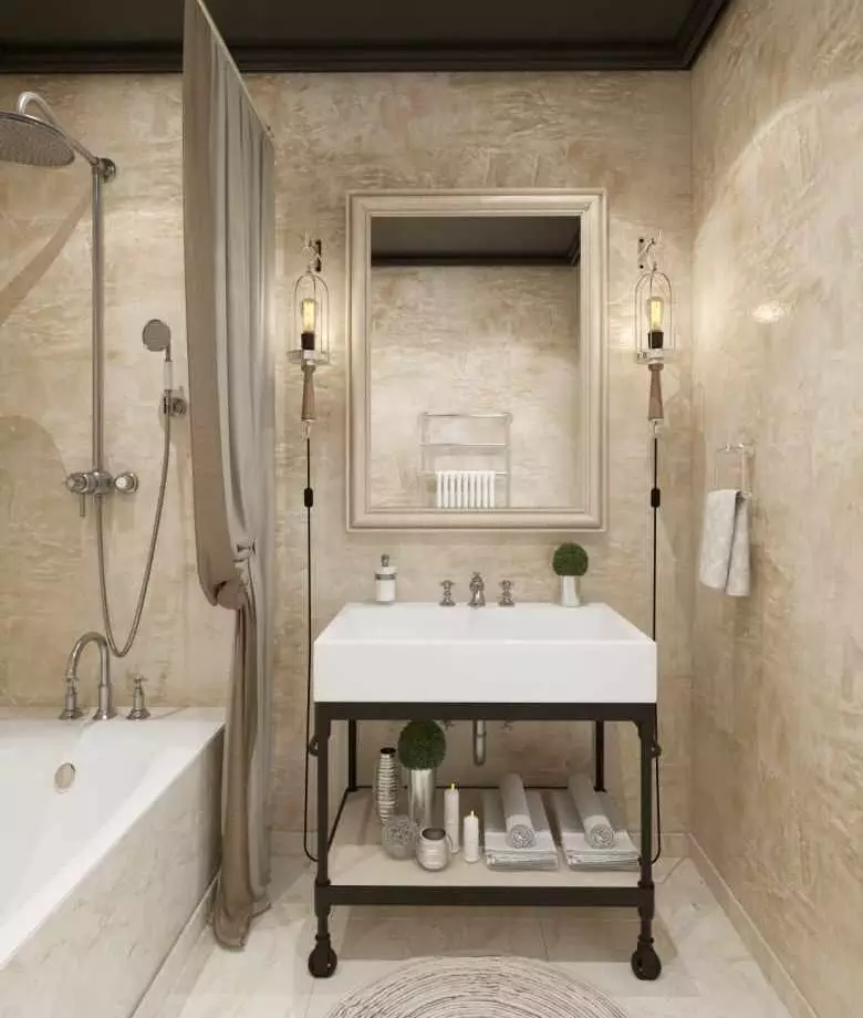 Dekoratív fürdőszoba vakolat (56 fotók): Nedvességálló velencei és egyéb fajok belső fali dekorációhoz, tervezési lehetőségek 10140_55