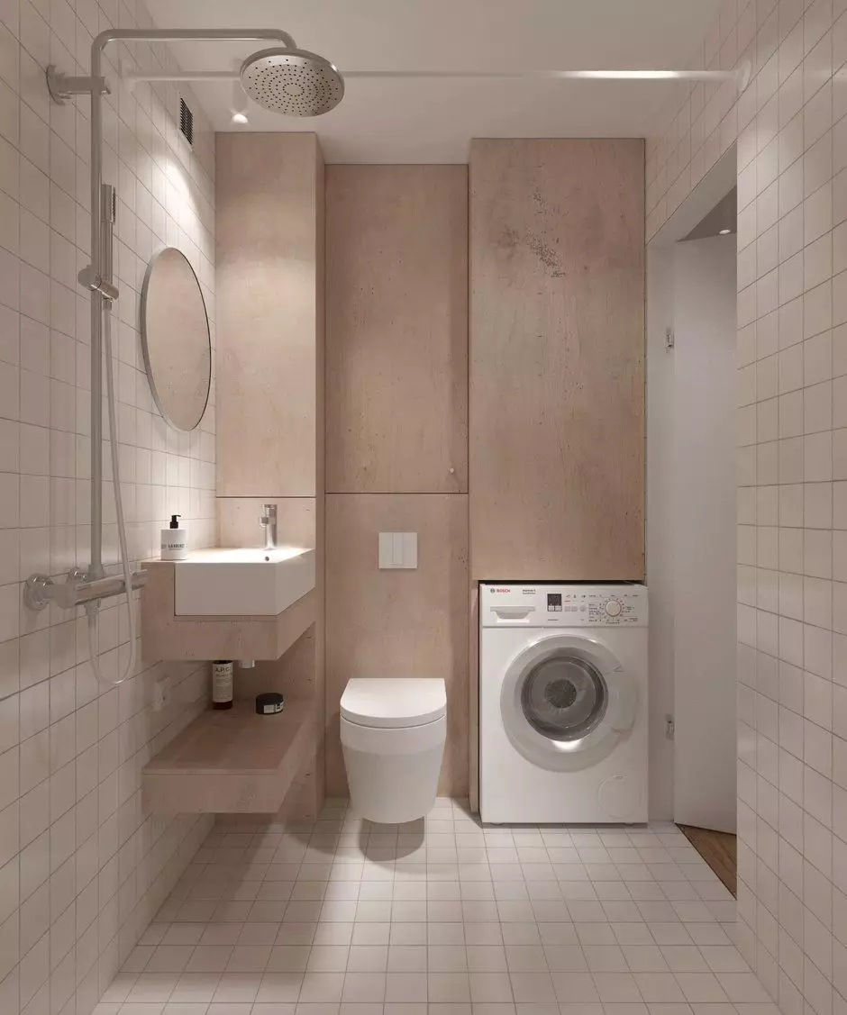 Badeværelse i Khrusjtchev (97 Billeder): Little Room Design, Afslutningsmuligheder, Standard Små værelser Indvendige eksempler 10144_13