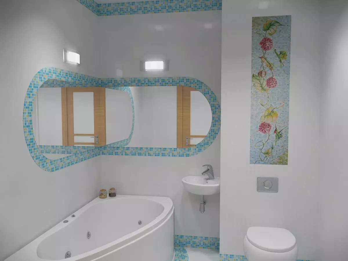 Badeværelse i Khrusjtchev (97 Billeder): Little Room Design, Afslutningsmuligheder, Standard Små værelser Indvendige eksempler 10144_20