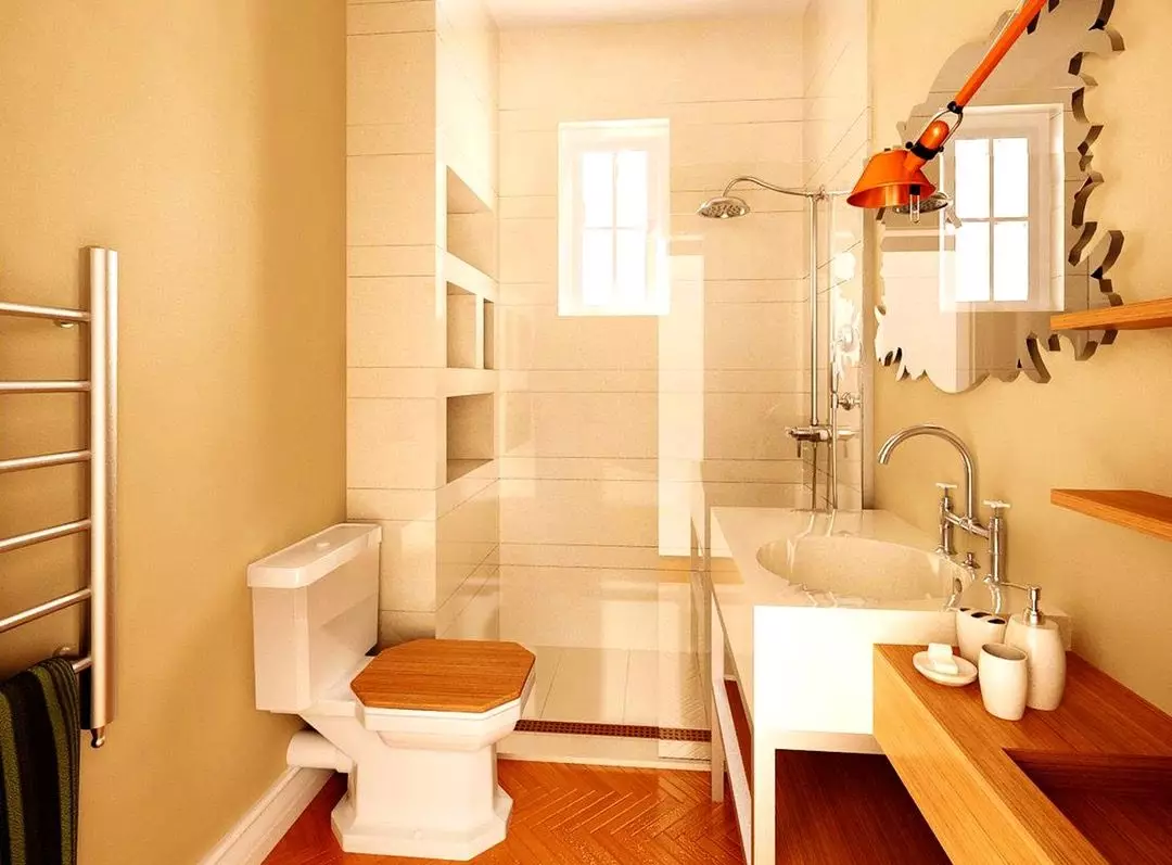 Badeværelse i Khrusjtchev (97 Billeder): Little Room Design, Afslutningsmuligheder, Standard Små værelser Indvendige eksempler 10144_32