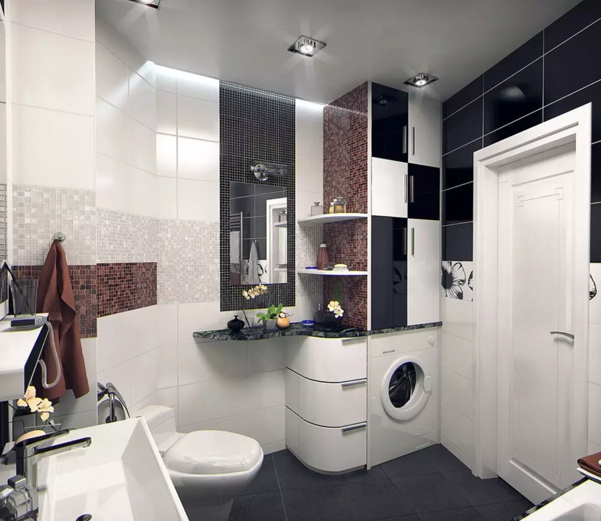 Дизајн купатила (170 фотографија): Пројекти 2021 и идеје за дизајн ентеријера. Како опремити собу? Једноставне и елитне опције за аранжман од дизајнера 10147_25