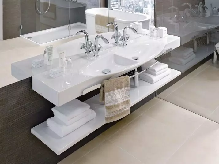 Soportes de baño: mesas de baño de variedades, descripción general de la marca IKEA y otros, soportes de madera y otros 10150_19